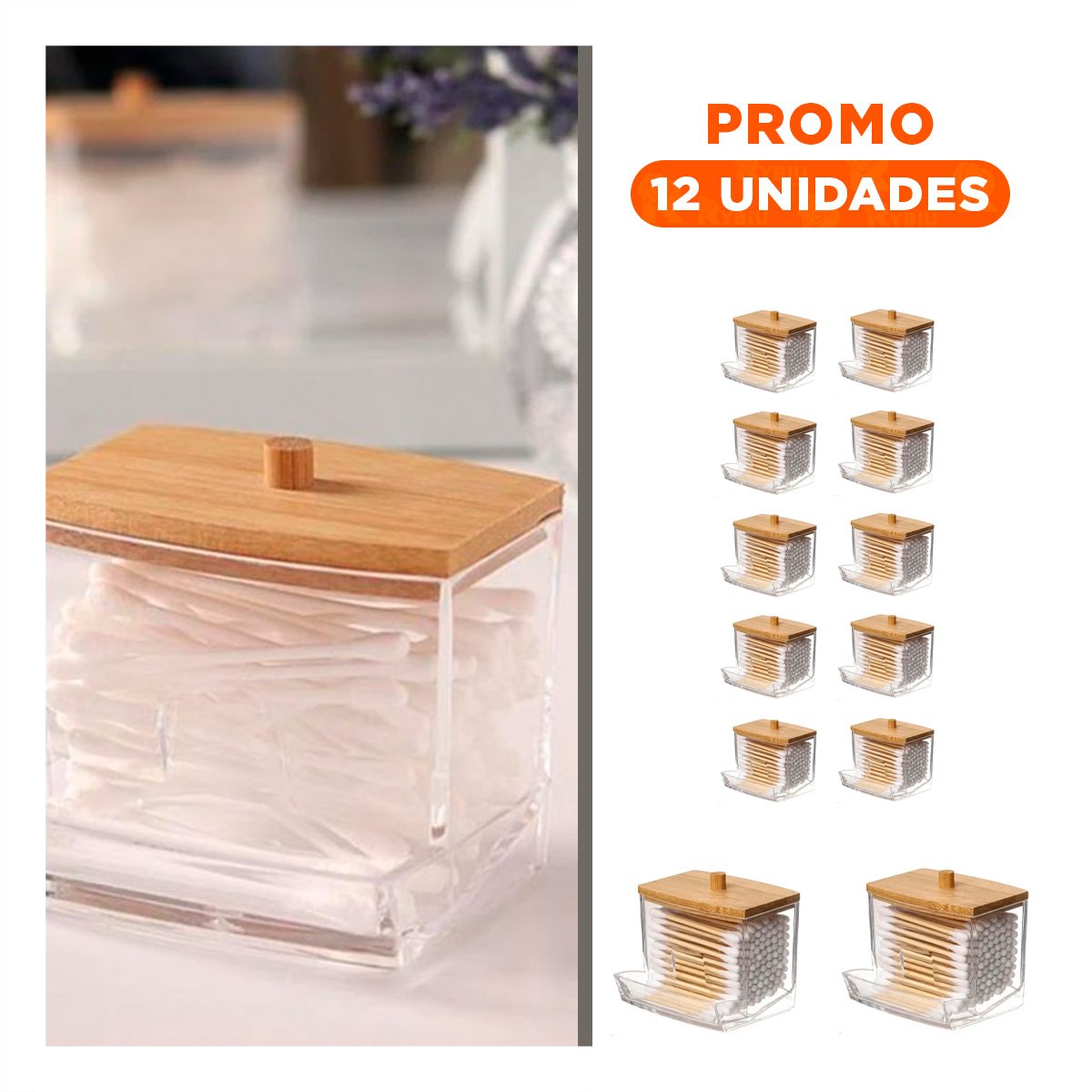 PACK12 FRASCO COMPACTO PARA ORGANIZAR HISOPOS EN TOCADOR Y+REGALO STICKER - 1