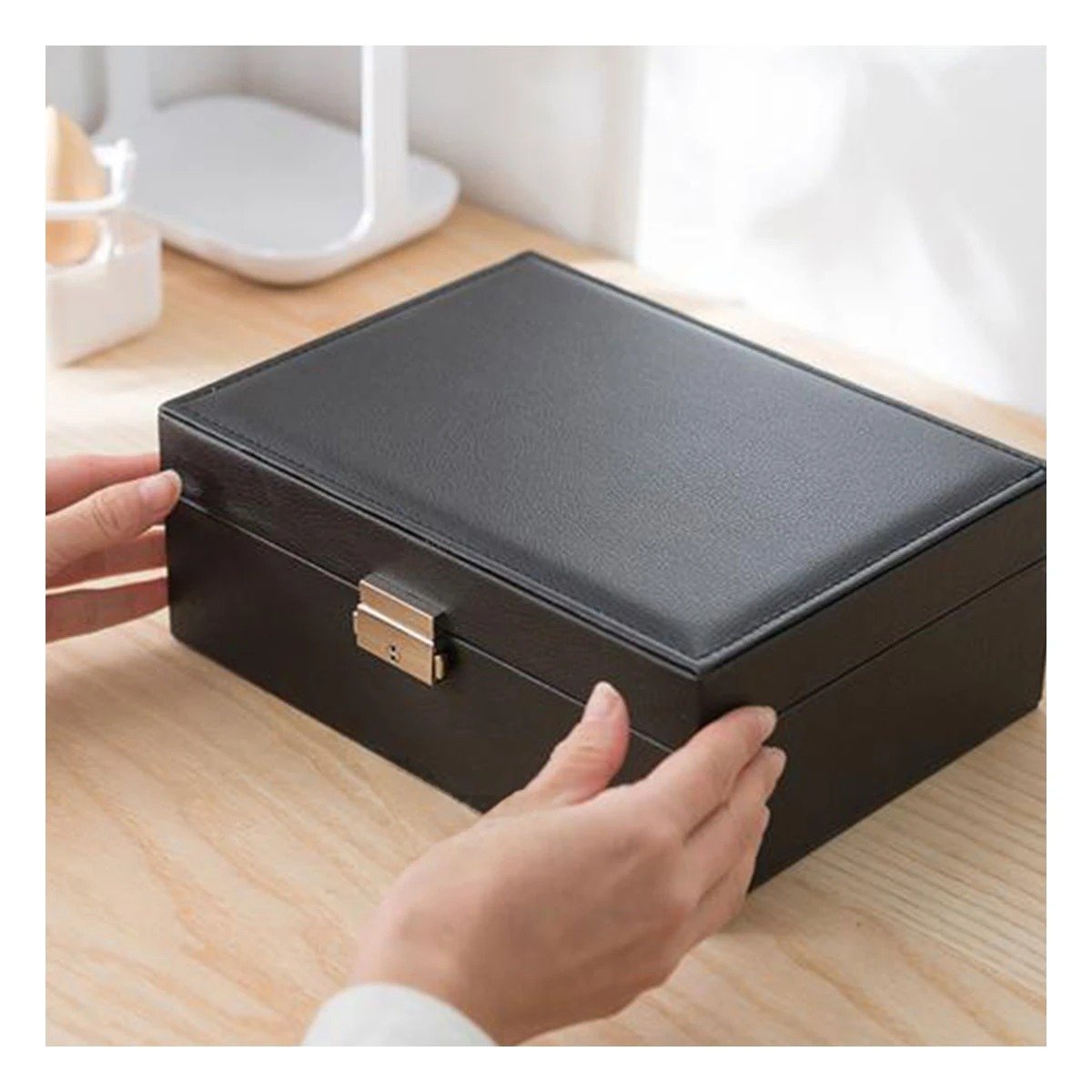 PACK4 PORTA JOYAS COMPACTO 23X17X9 CM NEGRO CON SEGURO Y DIVISIONES Y+PAPEL REGALO - 2