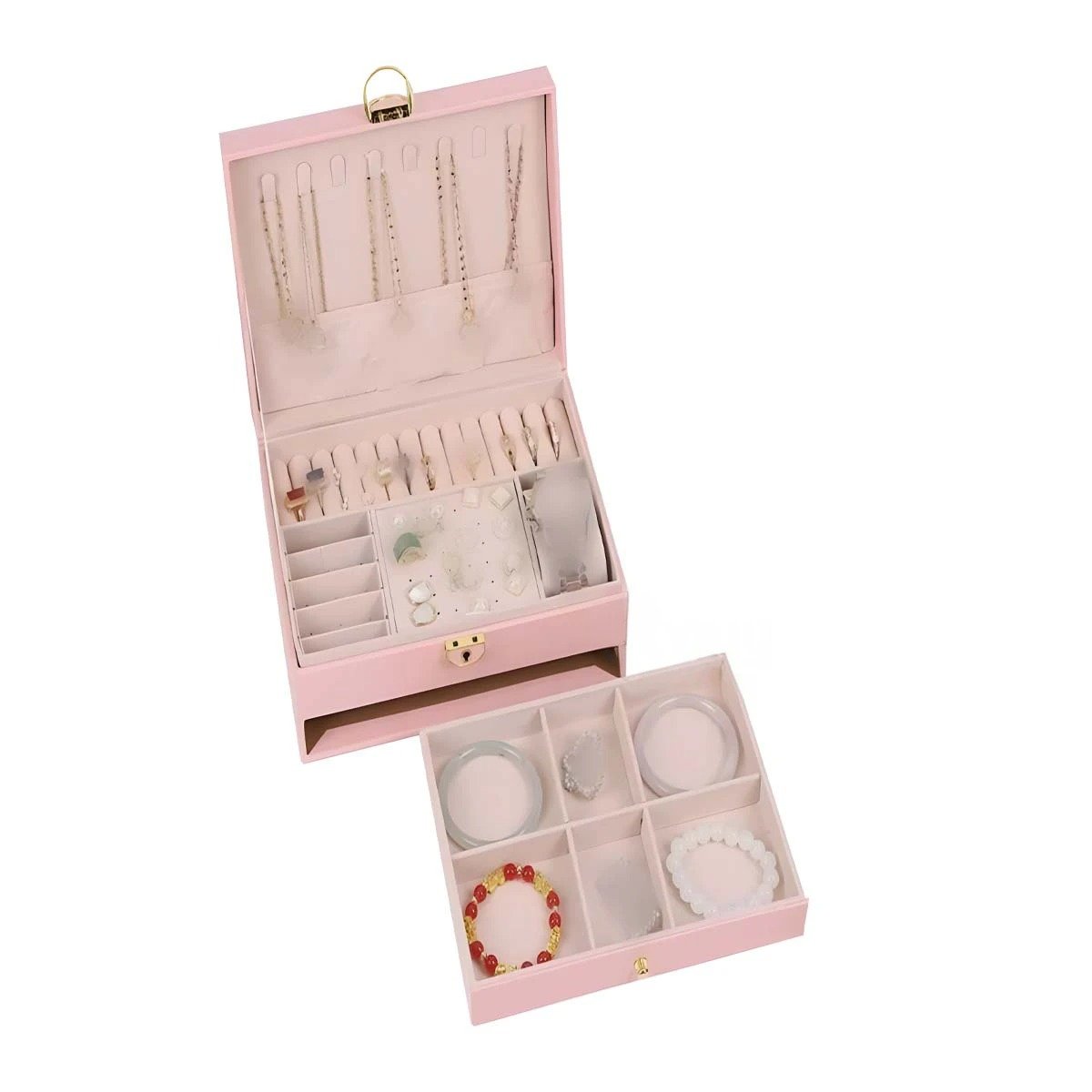 PACK6 COFRE 23X17X10,5 CM ROSADO 2 NIVELES CON CAJON Y LLAVE PARA JOYAS Y+REGALO STICKER - 2