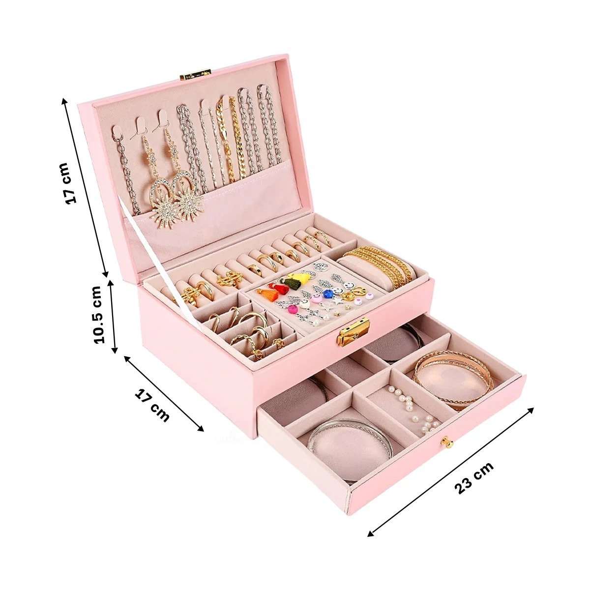 PACK6 COFRE 23X17X10,5 CM ROSADO 2 NIVELES CON CAJON Y LLAVE PARA JOYAS Y+REGALO STICKER - 4