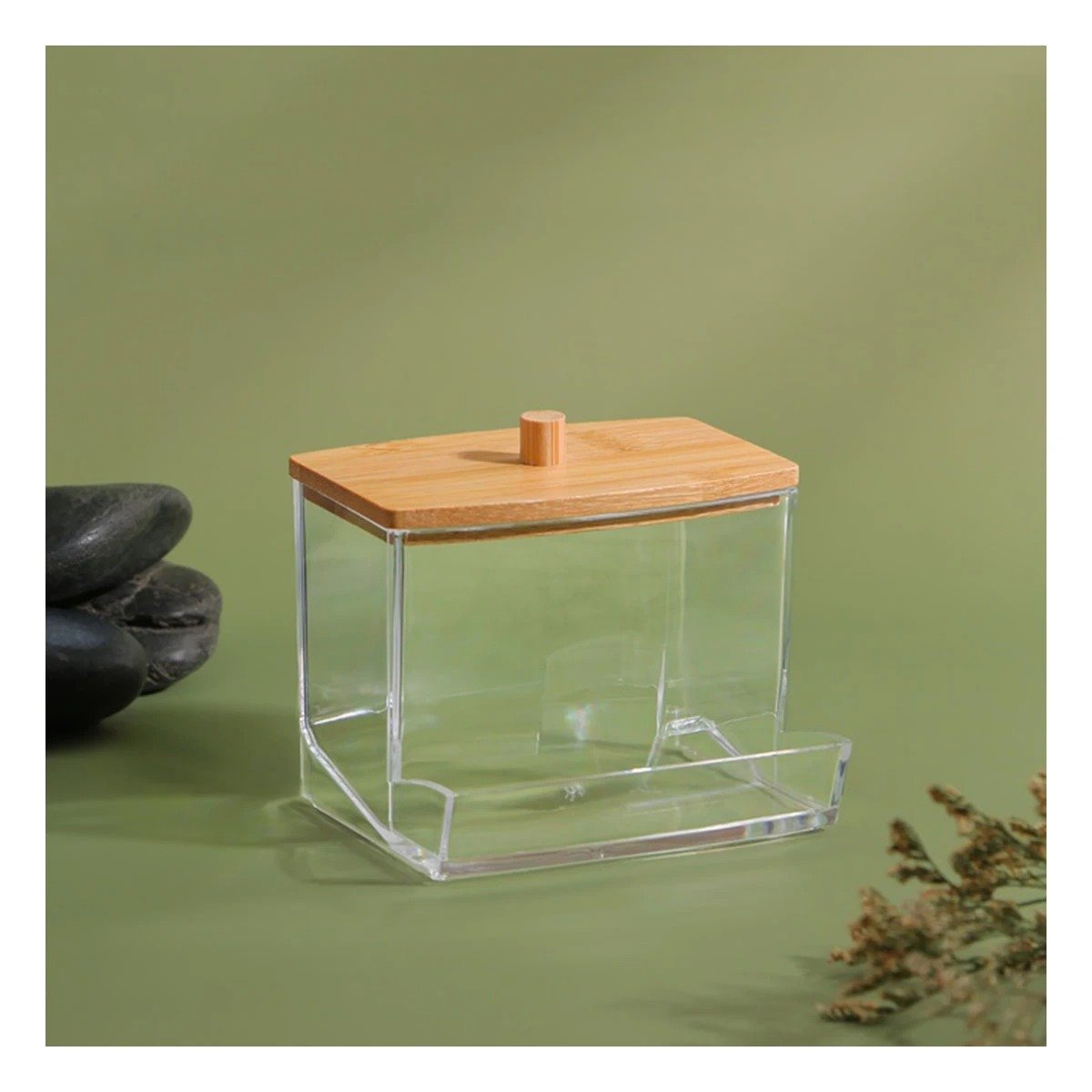 PACK4 PORTA HISOPOS TRANSPARENTE CON TAPA DE MADERA PARA BANO Y+REGALO STICKER - 5