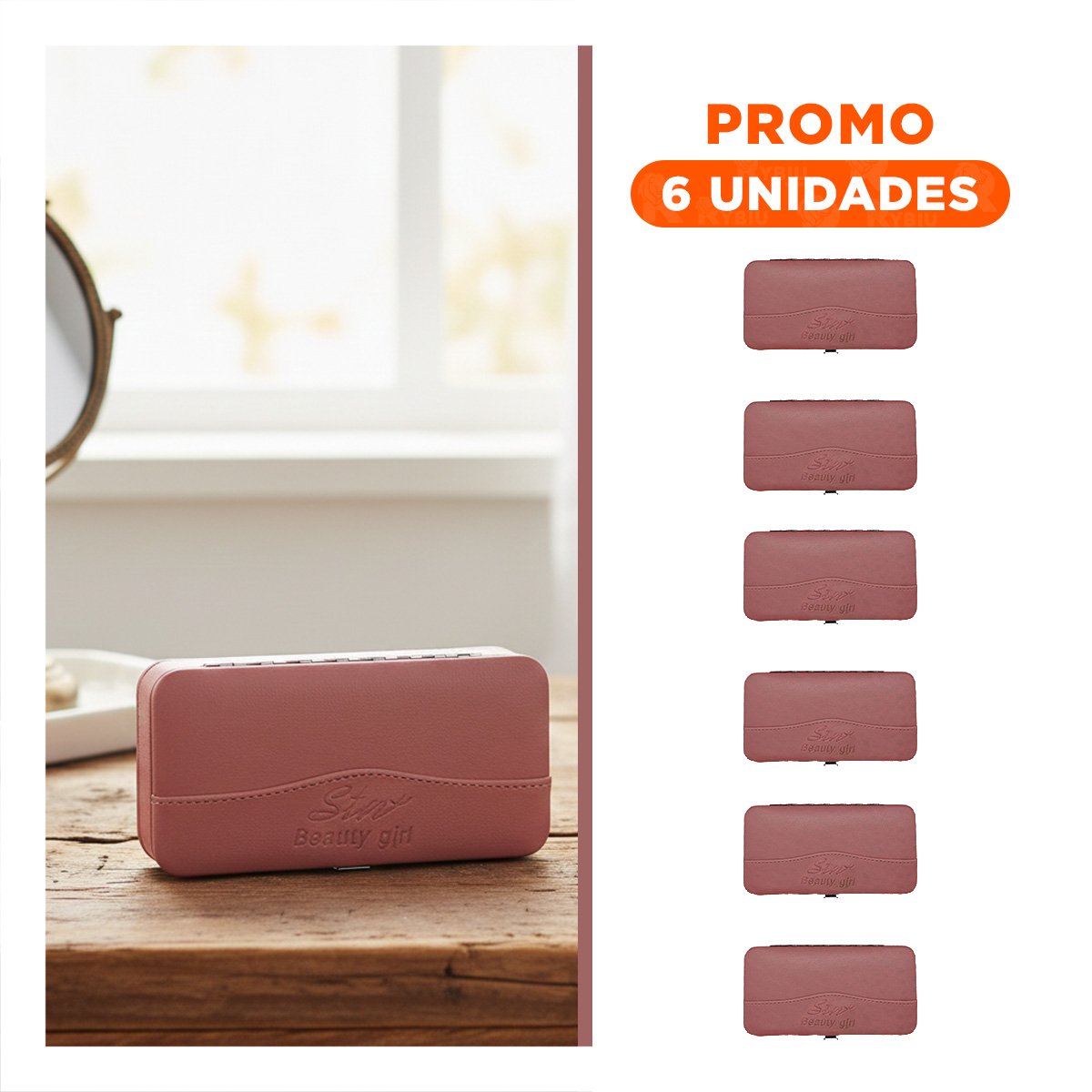 PACK6 MALETIN PROFESIONAL PARA CUIDADO DE UÑAS 12 PIEZAS COLOR GUINDA - 1