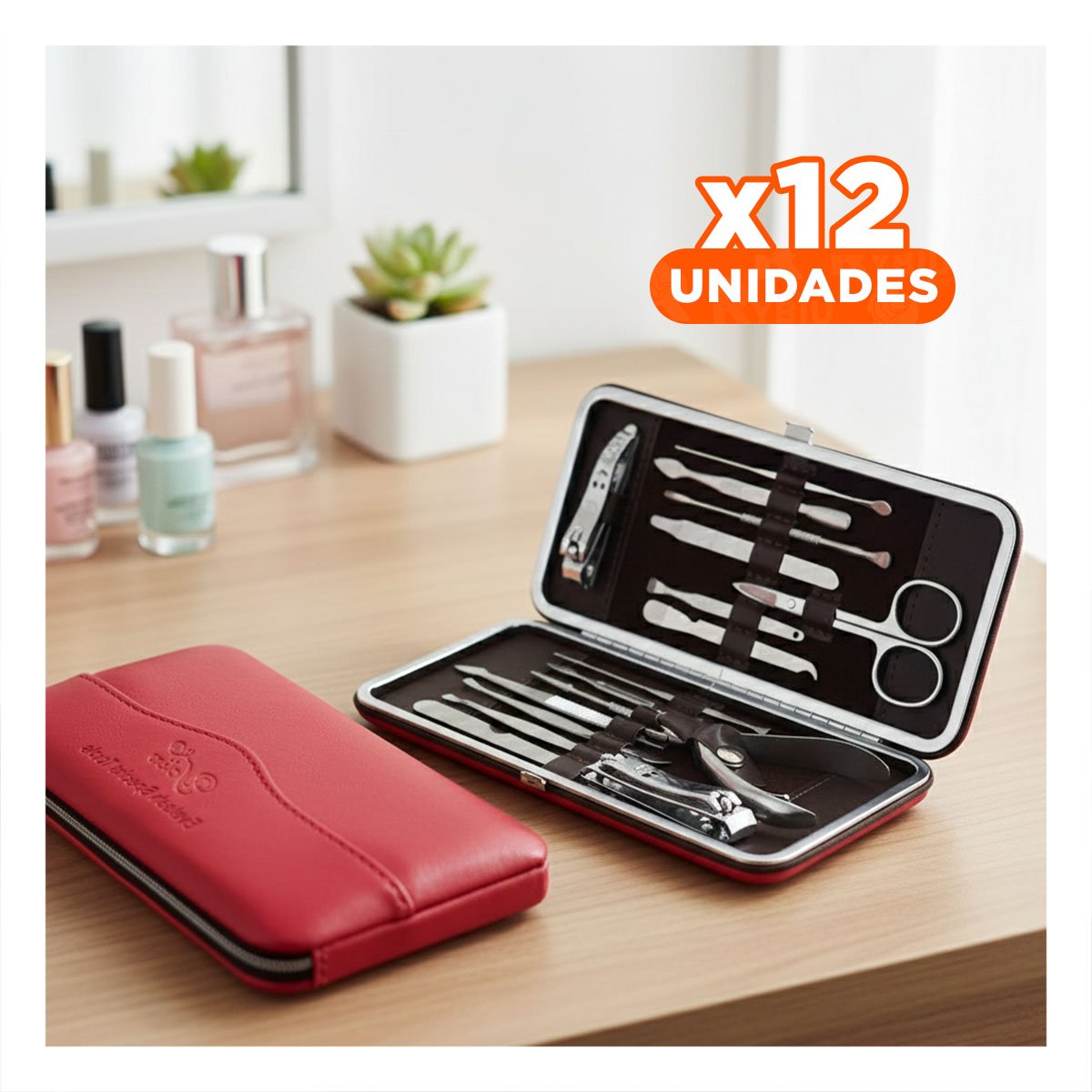 PACK12 ORGANIZADOR PORTATIL PARA HERRAMIENTAS DE UÑAS 12 PIEZAS ROJO - 1