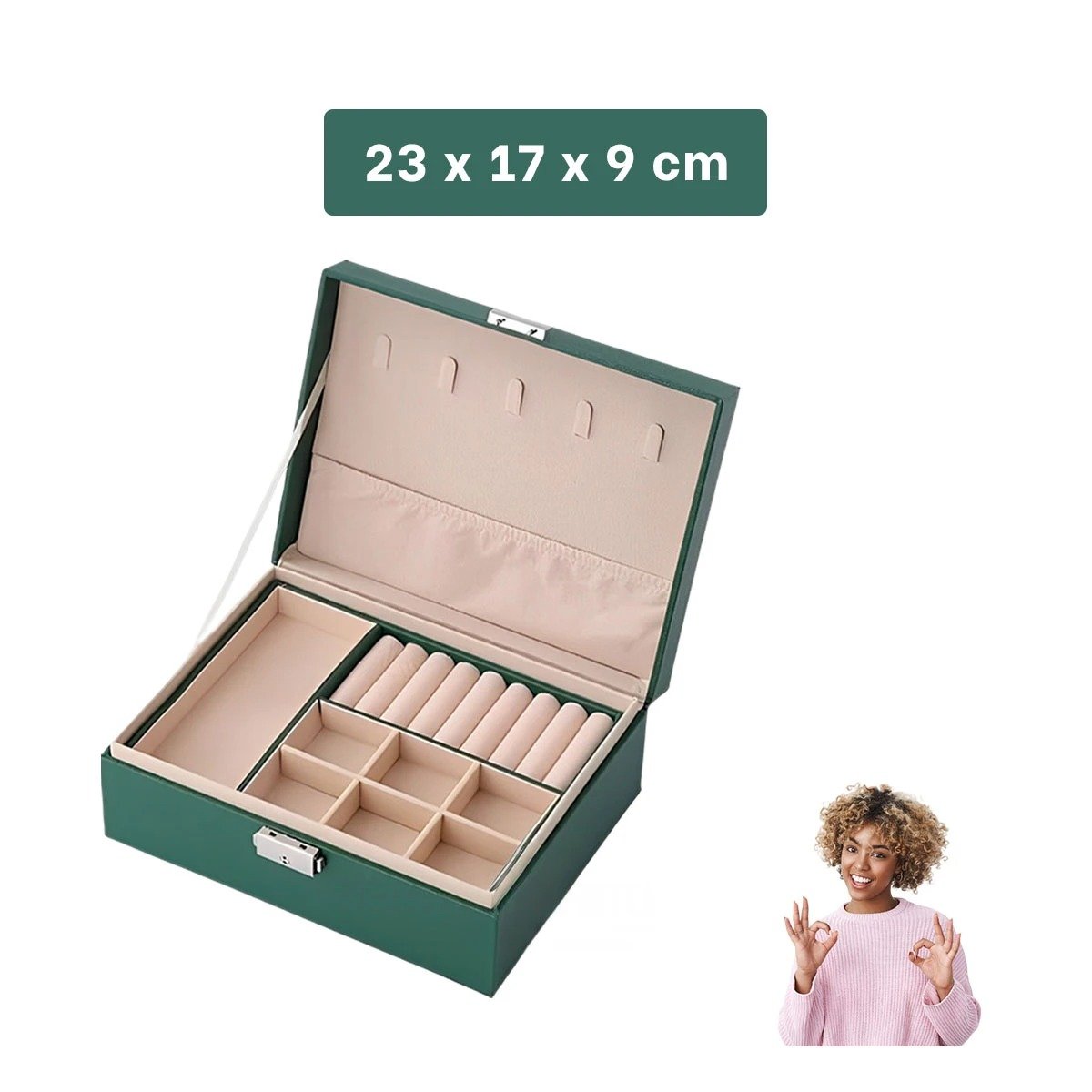 PACK4 COFRE PRACTICO 23X17X9 CM VERDE 2 NIVELES CON DIVISIONES Y+PAPEL REGALO - 4