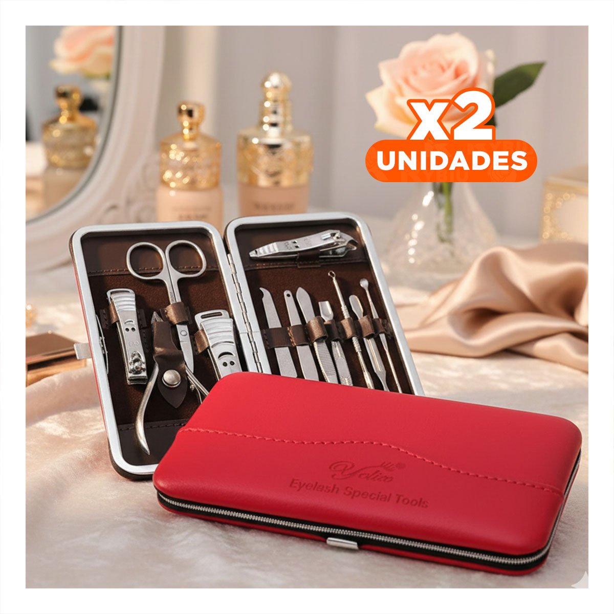 PACK2 MALETA PORTATIL PARA ARREGLO DE UÑAS 12 PIEZAS COLOR ROJO Y+REGALO STICKER - 1