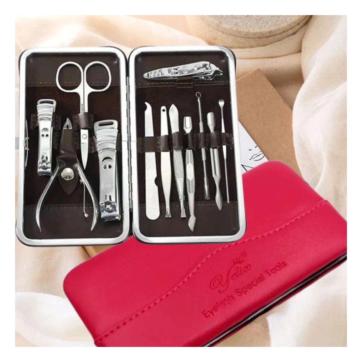 PACK2 MALETA PORTATIL PARA ARREGLO DE UÑAS 12 PIEZAS COLOR ROJO Y+REGALO STICKER - 3