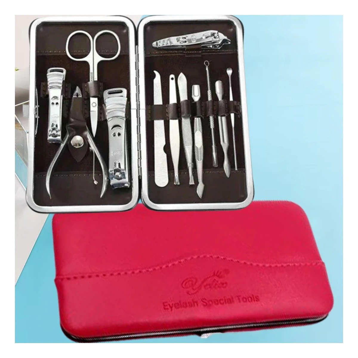 PACK2 MALETA PORTATIL PARA ARREGLO DE UÑAS 12 PIEZAS COLOR ROJO Y+REGALO STICKER - 5