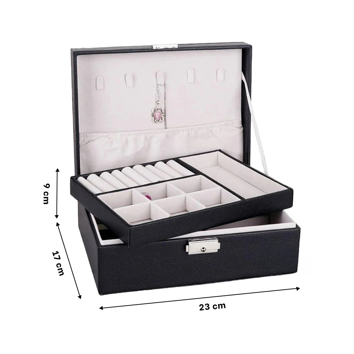 PACK6 PORTA JOYAS MODERNO 23X17X9 CM NEGRO CON COMPARTIMENTOS INTERNOS - 4