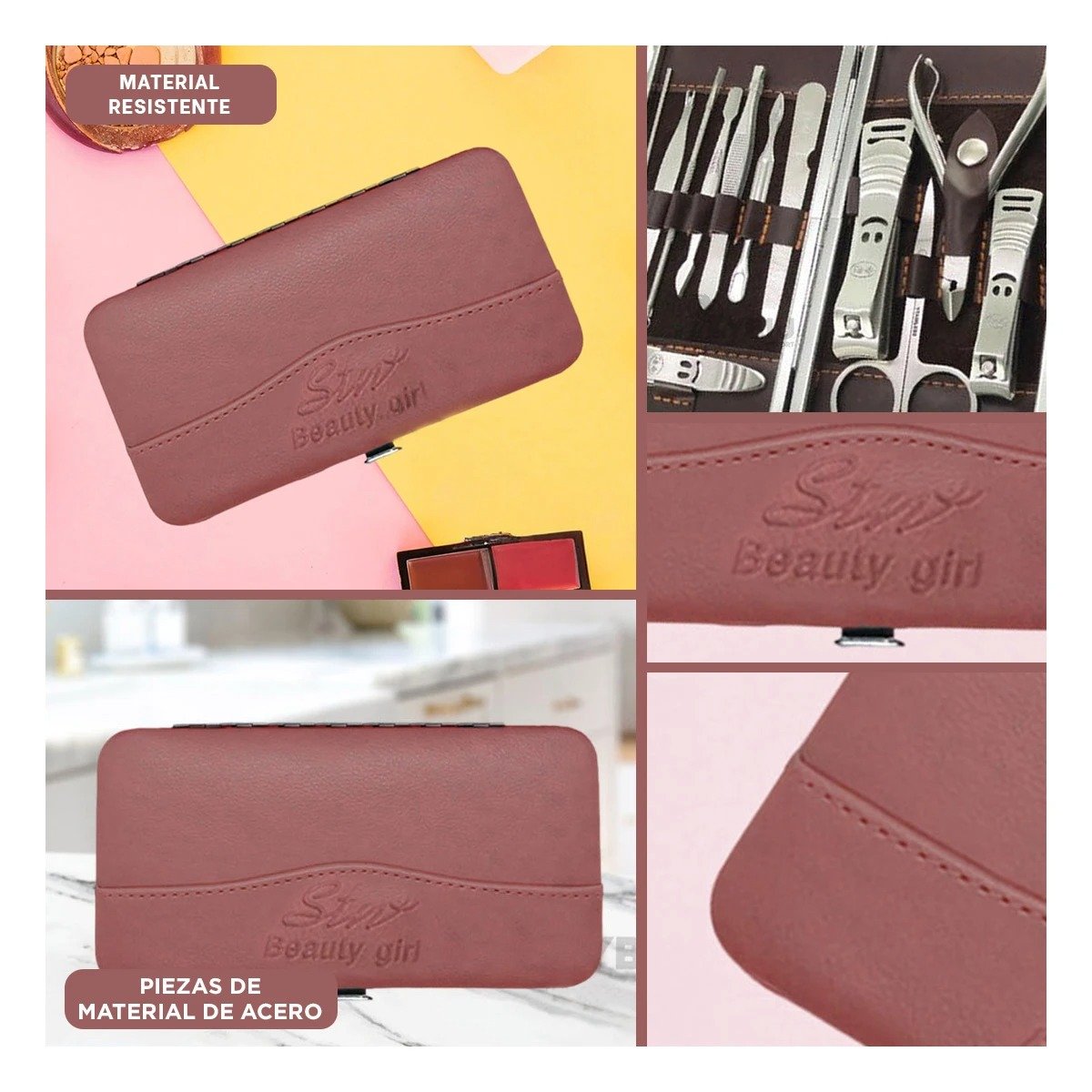 PACK4 MALETIN ORGANIZADOR PARA UÑAS 12 PIEZAS MANICURE Y PEDICURE GUINDA Y+REGALO STICKER - 2