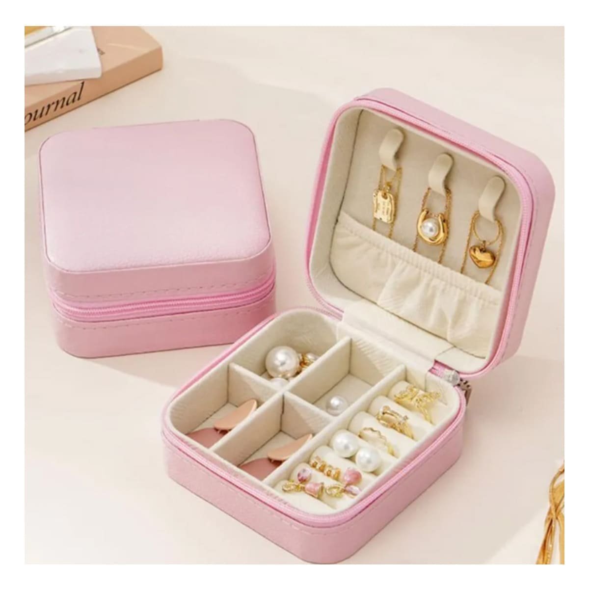 PACK4 CAJA ROSADO CLARO MINI JOYERO PORTATIL PARA MUJER Y+REGALO STICKER - 5