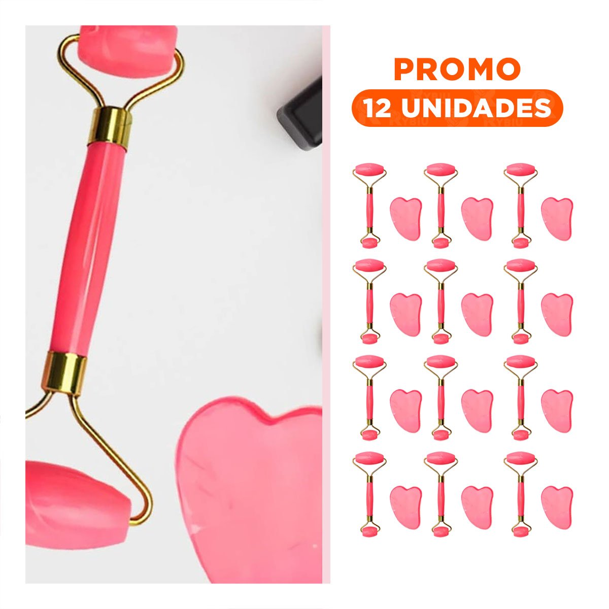 PACK12 INSTRUMENTO FACIAL ROSADO SET DE 2 DE PLASTICO PARA CUIDADO Y+REGALO STICKER - 1