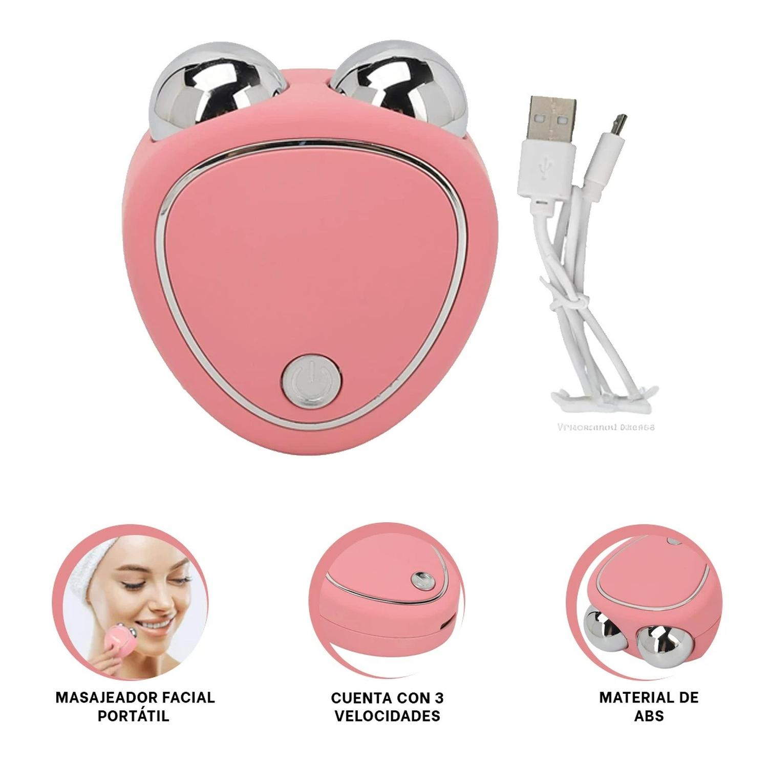 MASAJEADOR FACIAL DE DOBLE RODILLO DE 3 VELOCIDADES ROSADO - 2