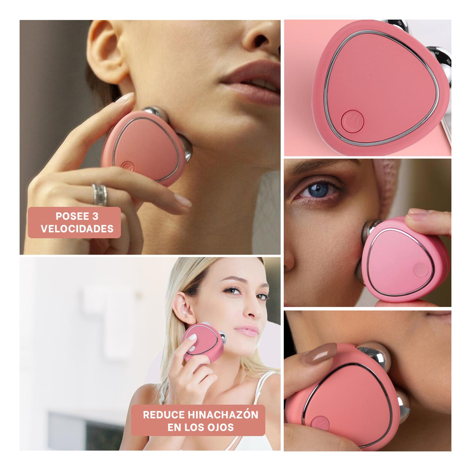 MASAJEADOR FACIAL DE DOBLE RODILLO DE 3 VELOCIDADES ROSADO