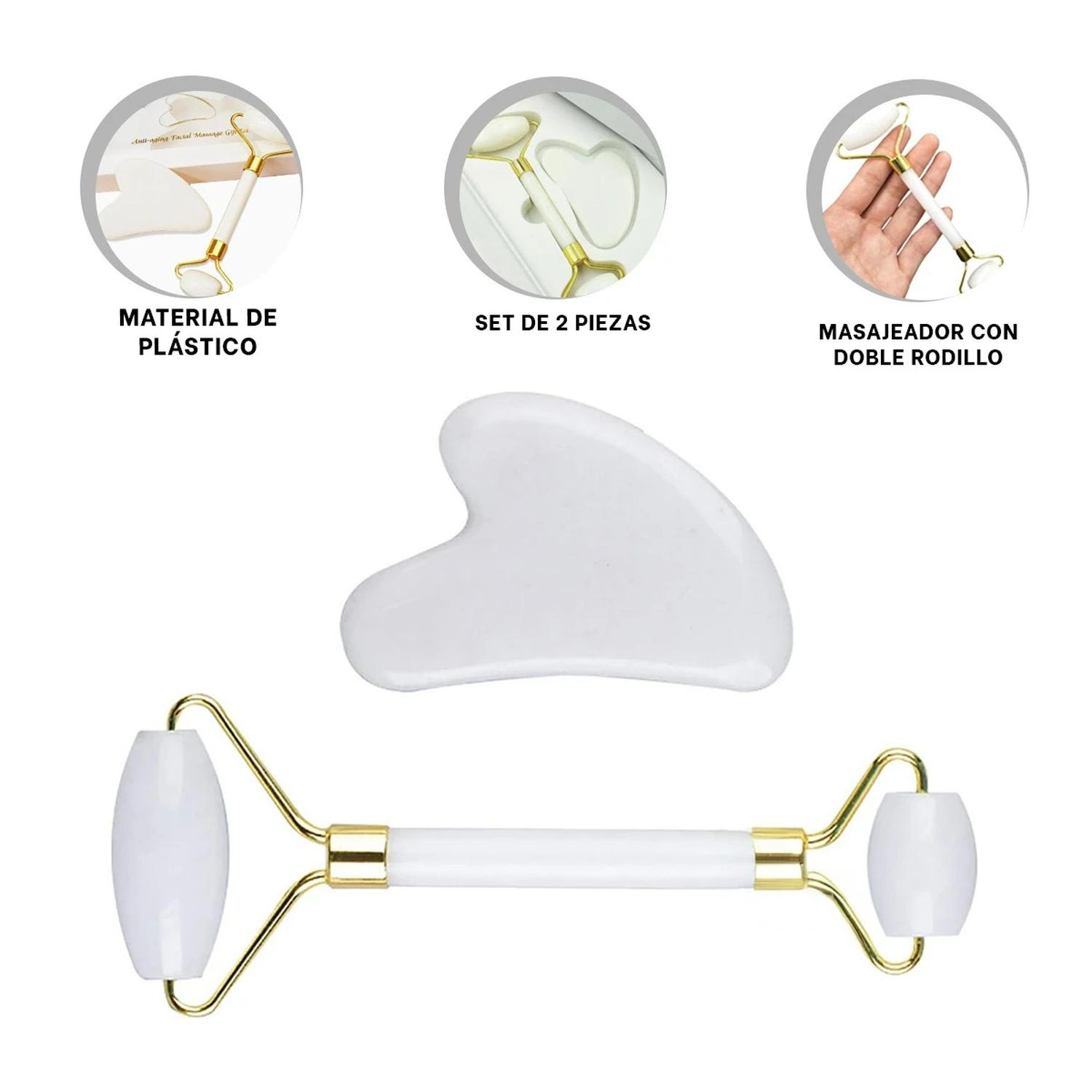 MASAJEADOR SET DE DOS CON DOBLE RODILLO DE PLASTICO BLANCO - 2