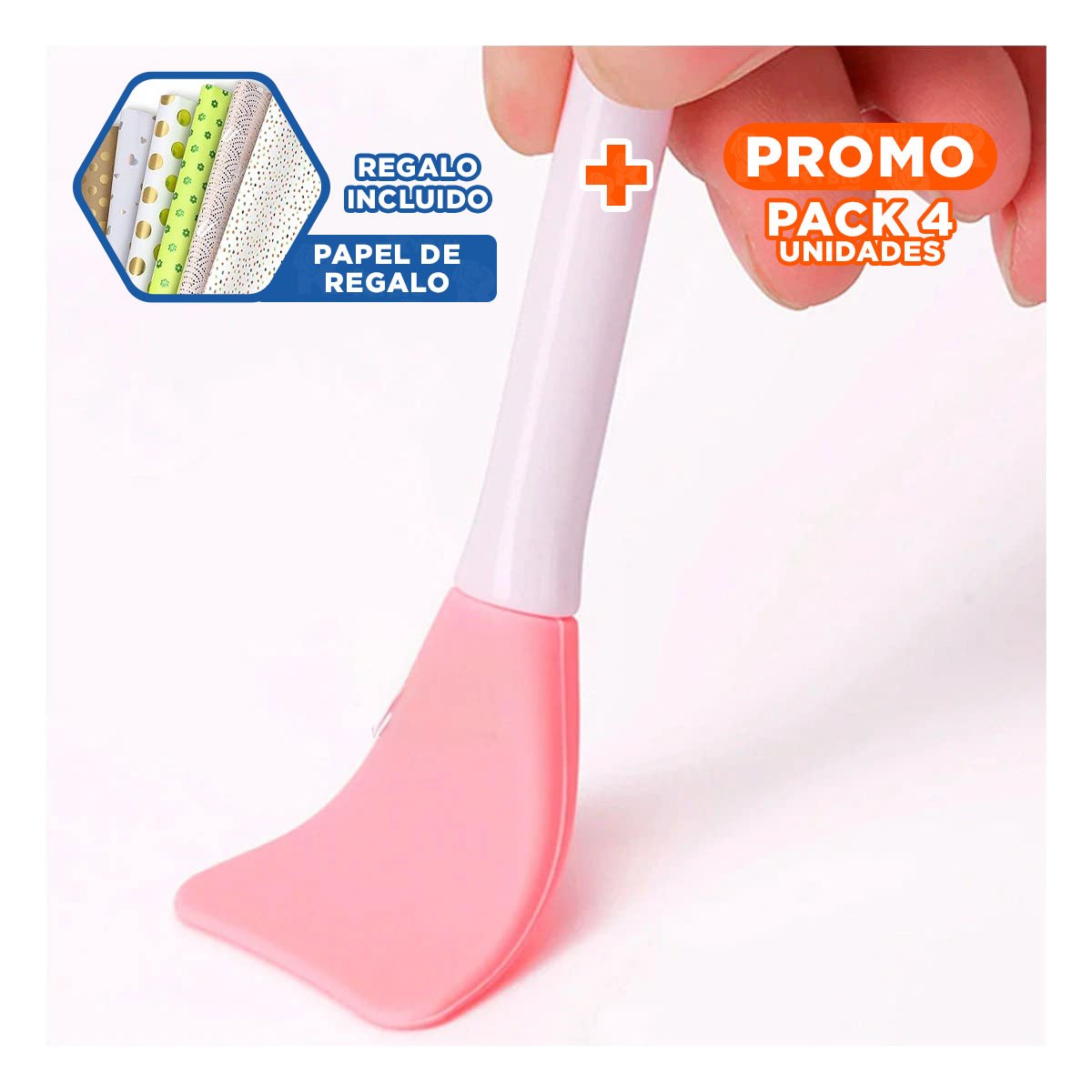 PACK4 ESPATULA DE BELLEZA ROSADO PARA APLICAR PRODUCTOS CON PRECISION Y+PAPEL REGALO - 1