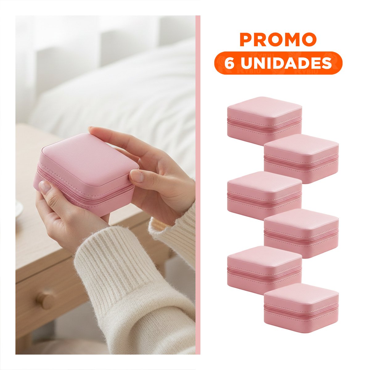 PACK6 COFRE ROSADO CLARO MINI JOYERO PORTATIL PARA MUJER - 1