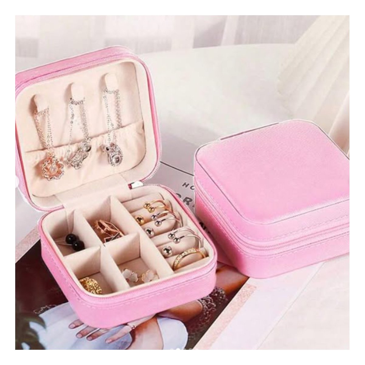 PACK6 COFRE ROSADO CLARO MINI JOYERO PORTATIL PARA MUJER - 5