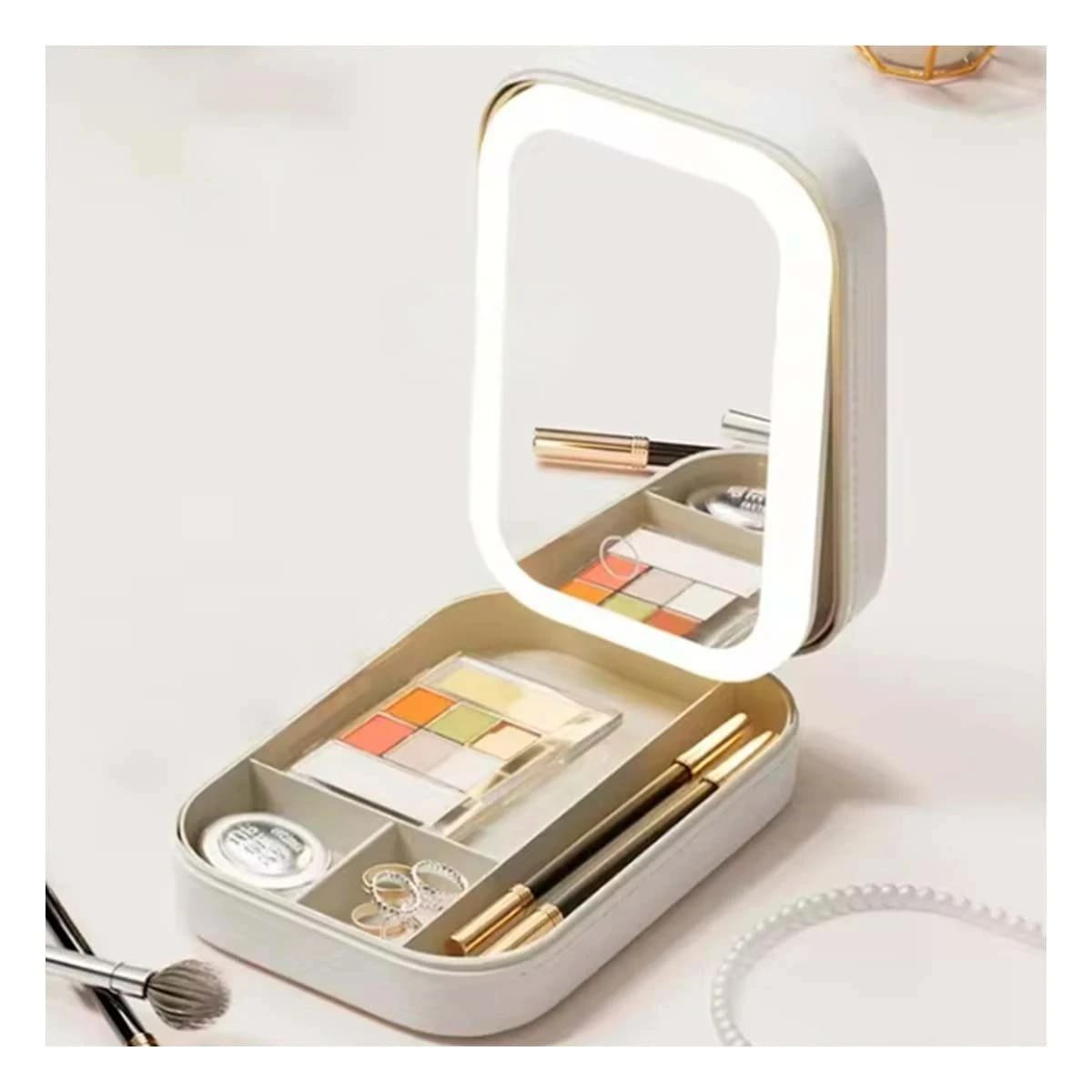 PACK2 CONTENEDOR 11,5X16,5X6CM BLANCO CON LED Y ESPEJO ORGANIZA TUS JOYAS Y+PAPEL REGALO - 2