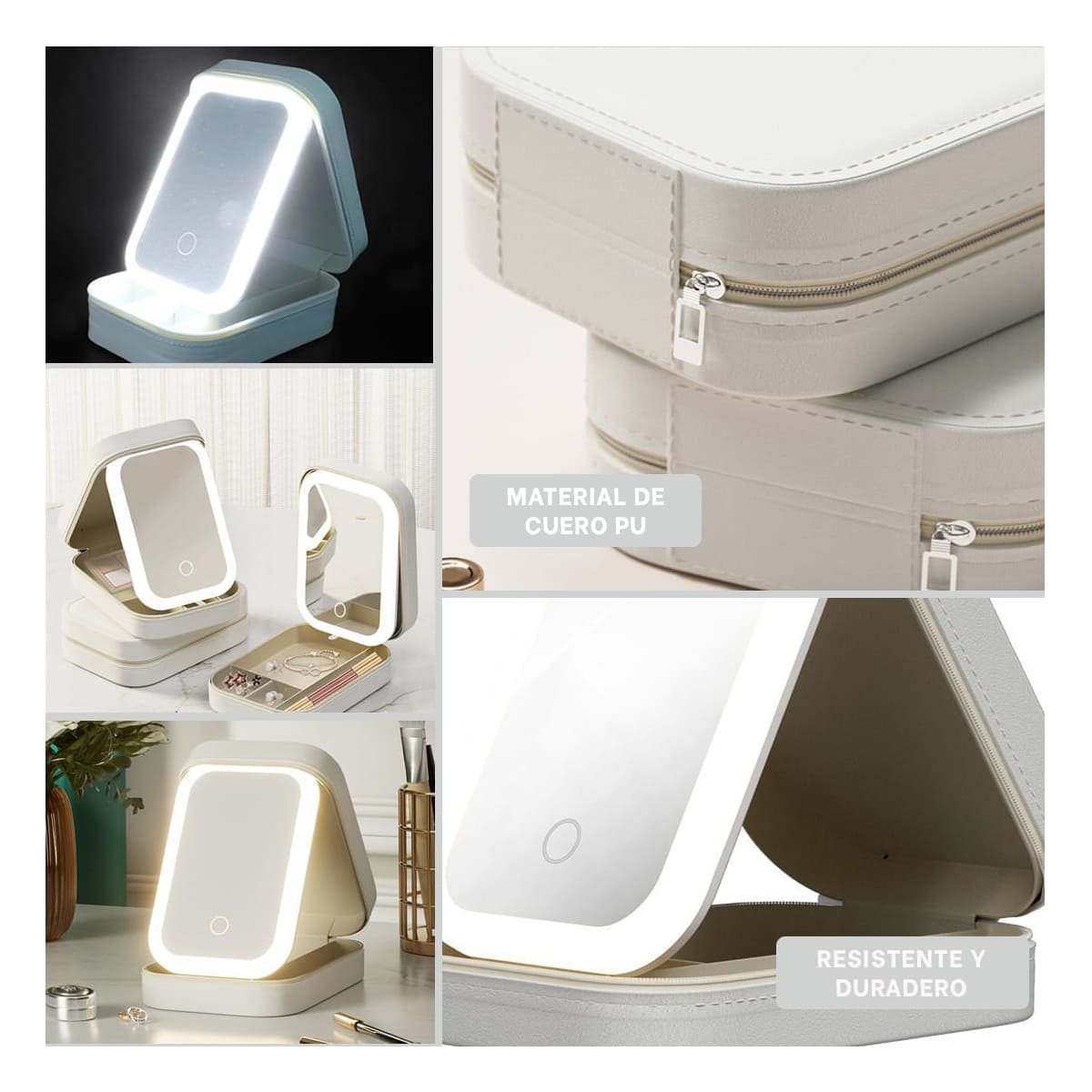 PACK2 CONTENEDOR 11,5X16,5X6CM BLANCO CON LED Y ESPEJO ORGANIZA TUS JOYAS Y+PAPEL REGALO - 3