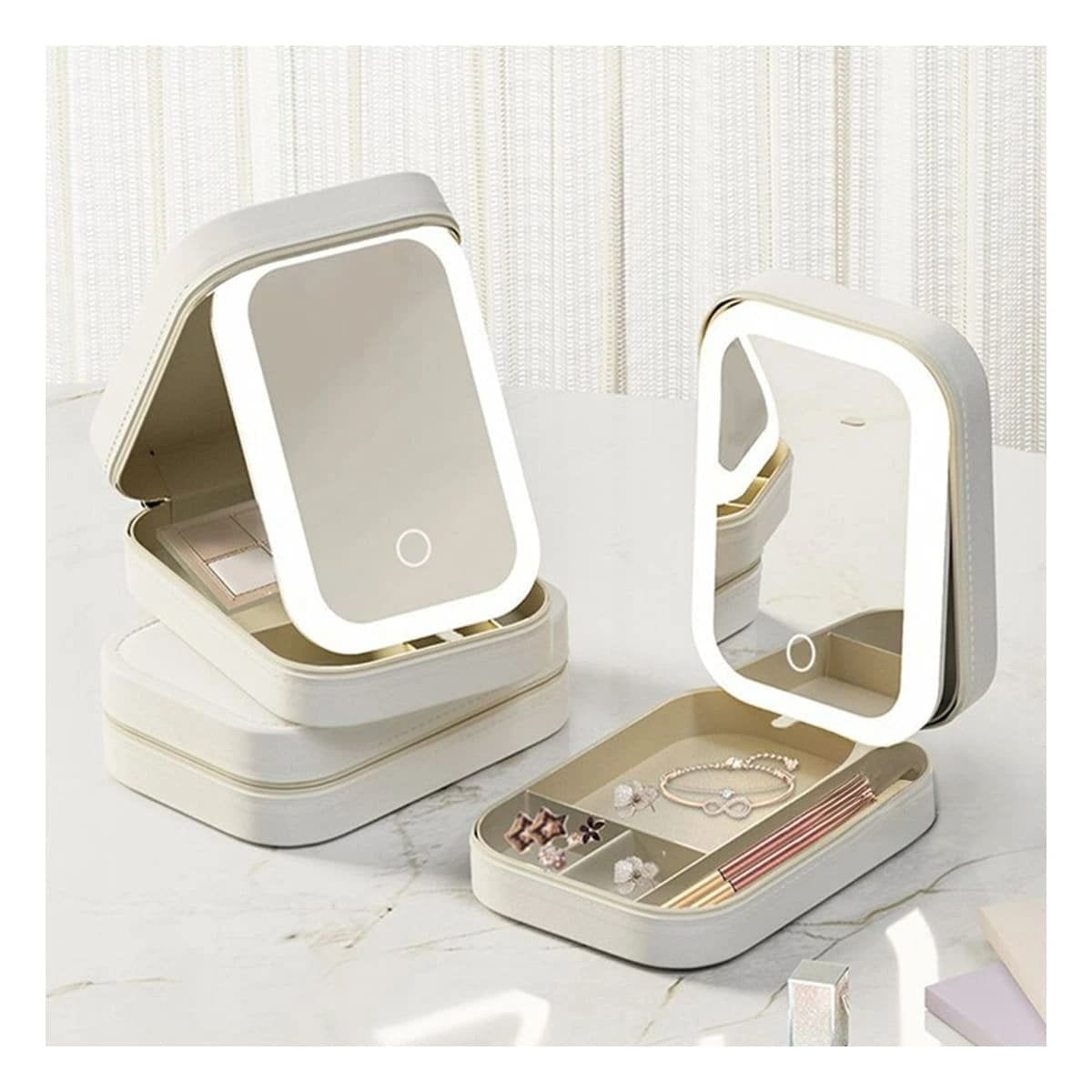 PACK2 CONTENEDOR 11,5X16,5X6CM BLANCO CON LED Y ESPEJO ORGANIZA TUS JOYAS Y+PAPEL REGALO - 5