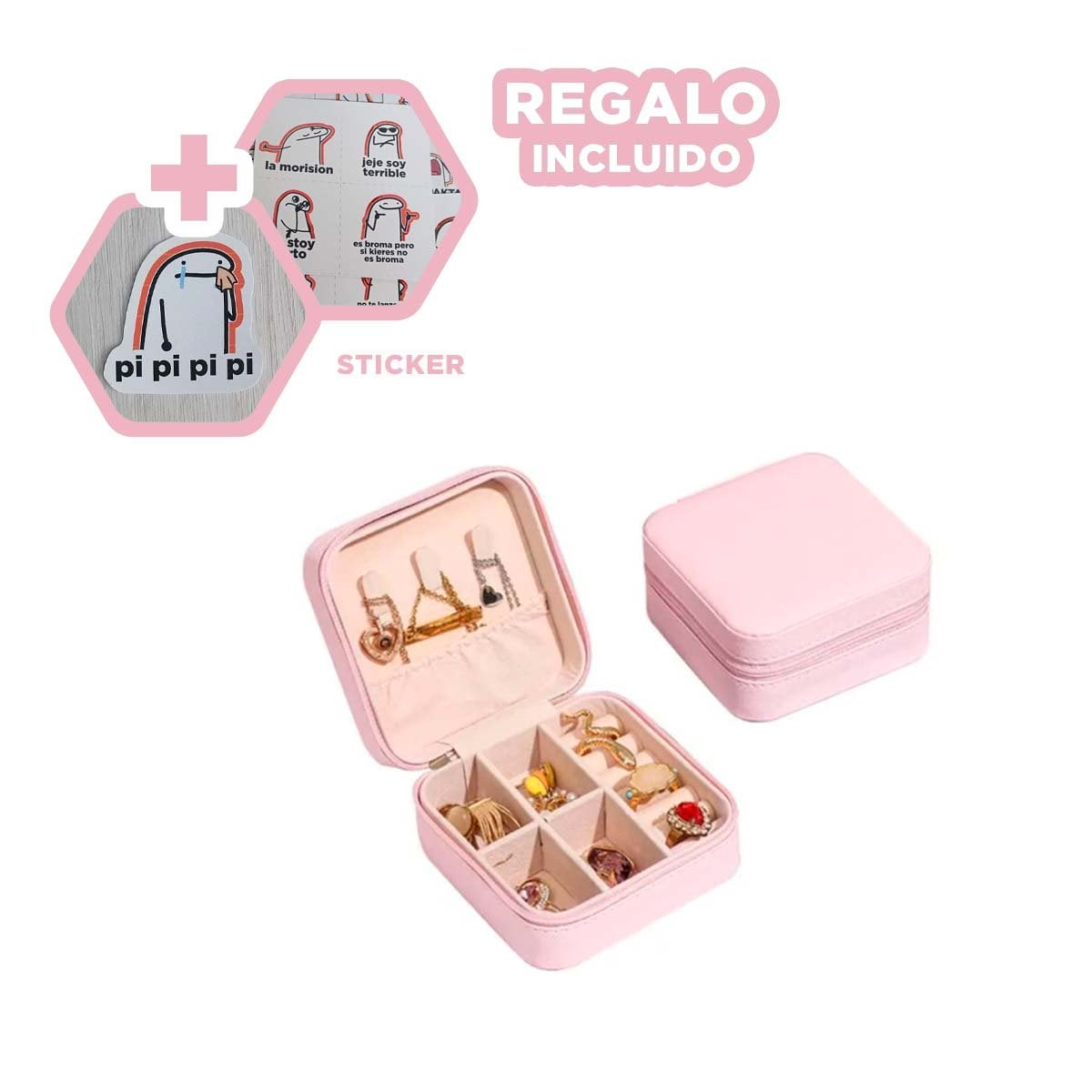 LINEA JOYERO MINI PORTATIL PARA MUJER EN ROSADO CLARO Y+REGALO STICKER - 1