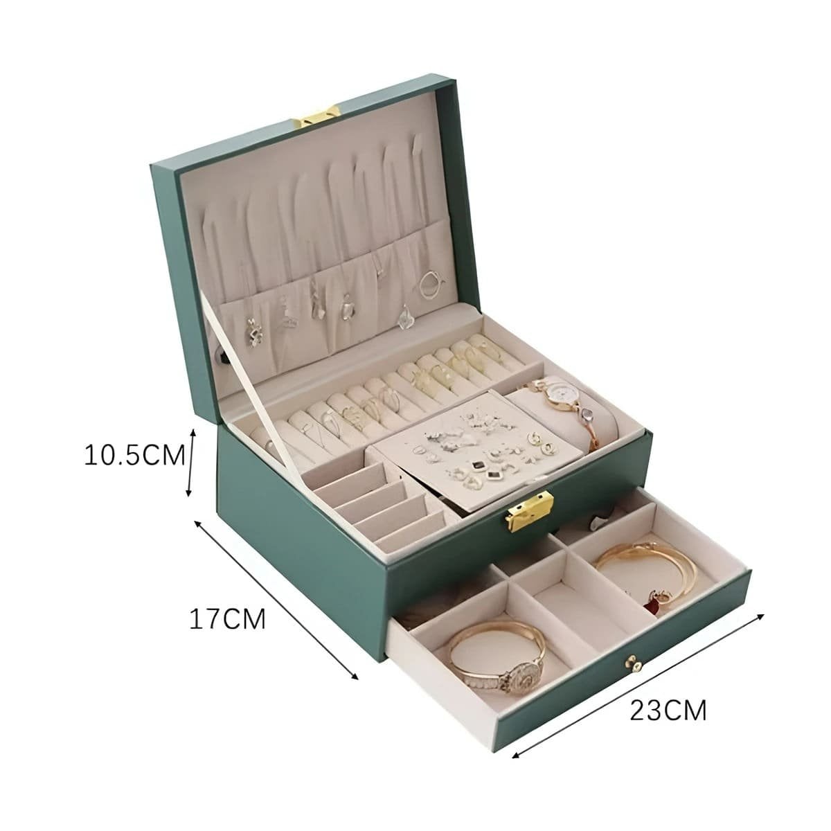 PACK2 ALHAJERO FUNCIONAL 23X17X10,5CM VERDE 2 NIVELES CON CAJON Y LLAVE PARA REGALO - 4