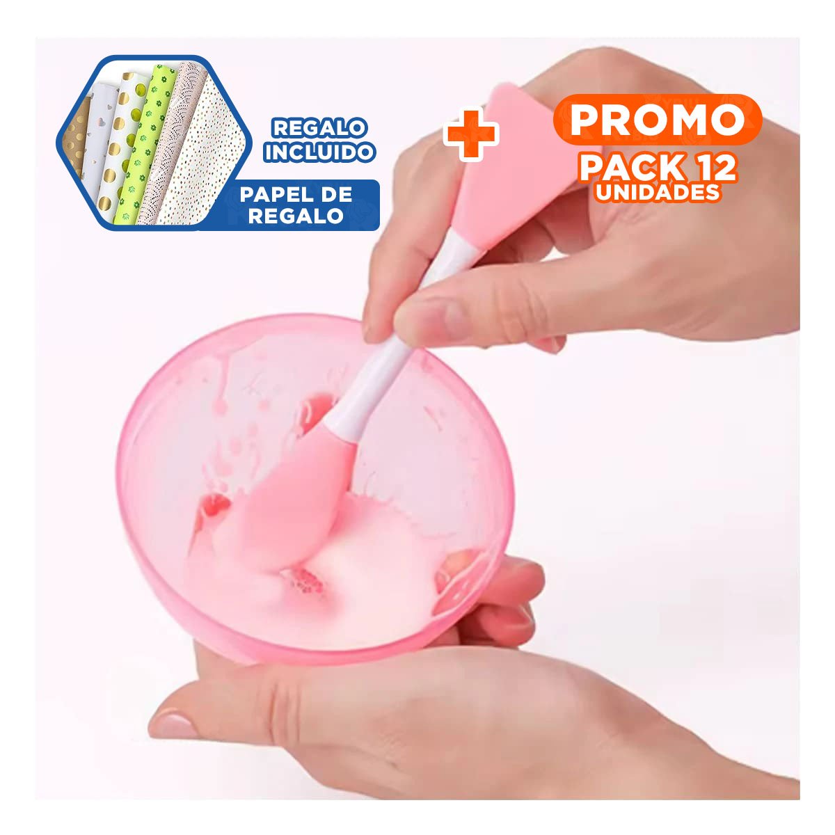 PACK12 ESPATULA COSMETICA ROSADO PARA TRATAMIENTOS FACIALES CON RESULTADOS Y+PAPEL REGALO - 1