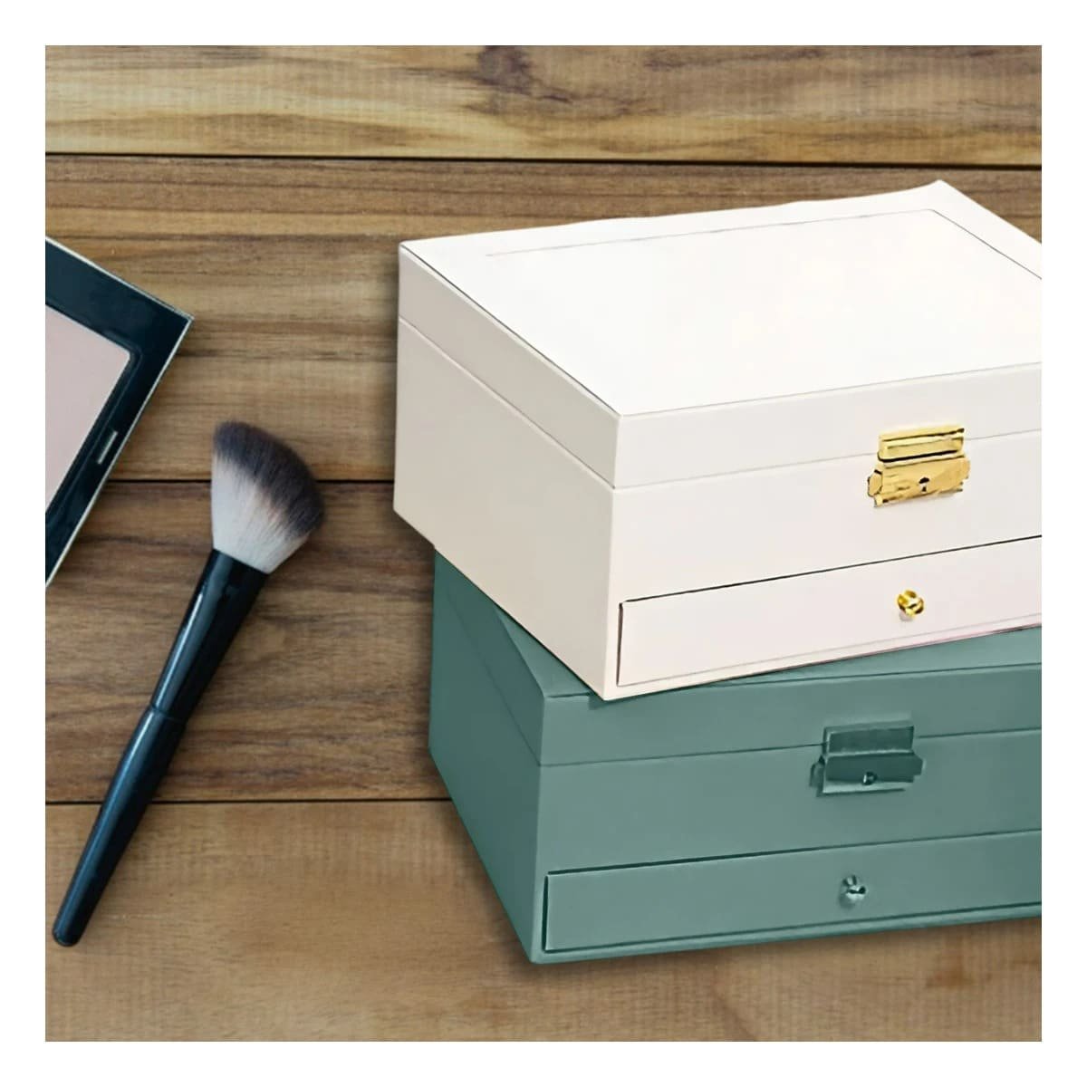 PACK2 CAJA 23X17X10,5CM VERDE 2 NIVELES CON CAJON Y LLAVE PARA GUARDAR JOYAS Y+PAPEL REGALO - 5