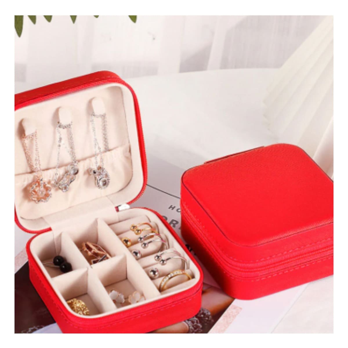 FORMATO JOYERO MINI PORTATIL PARA MUJER EN ROJO Y+PAPEL REGALO - 5