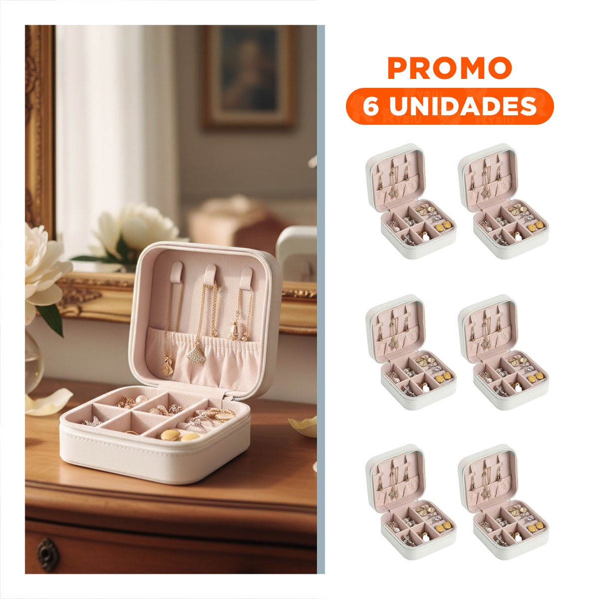 PACK6 COFRE GRIS AGUA MINI JOYERO PORTATIL PARA MUJER - 1