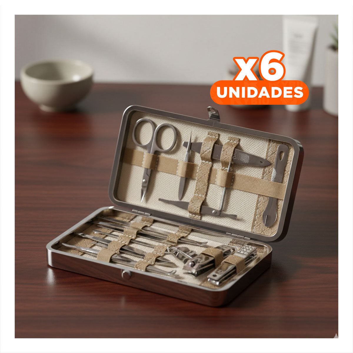 PACK6 HERRAMIENTAS MOSTAZA DE MANICURE Y PEDICURE 16 PIEZAS Y+REGALO STICKER - 1