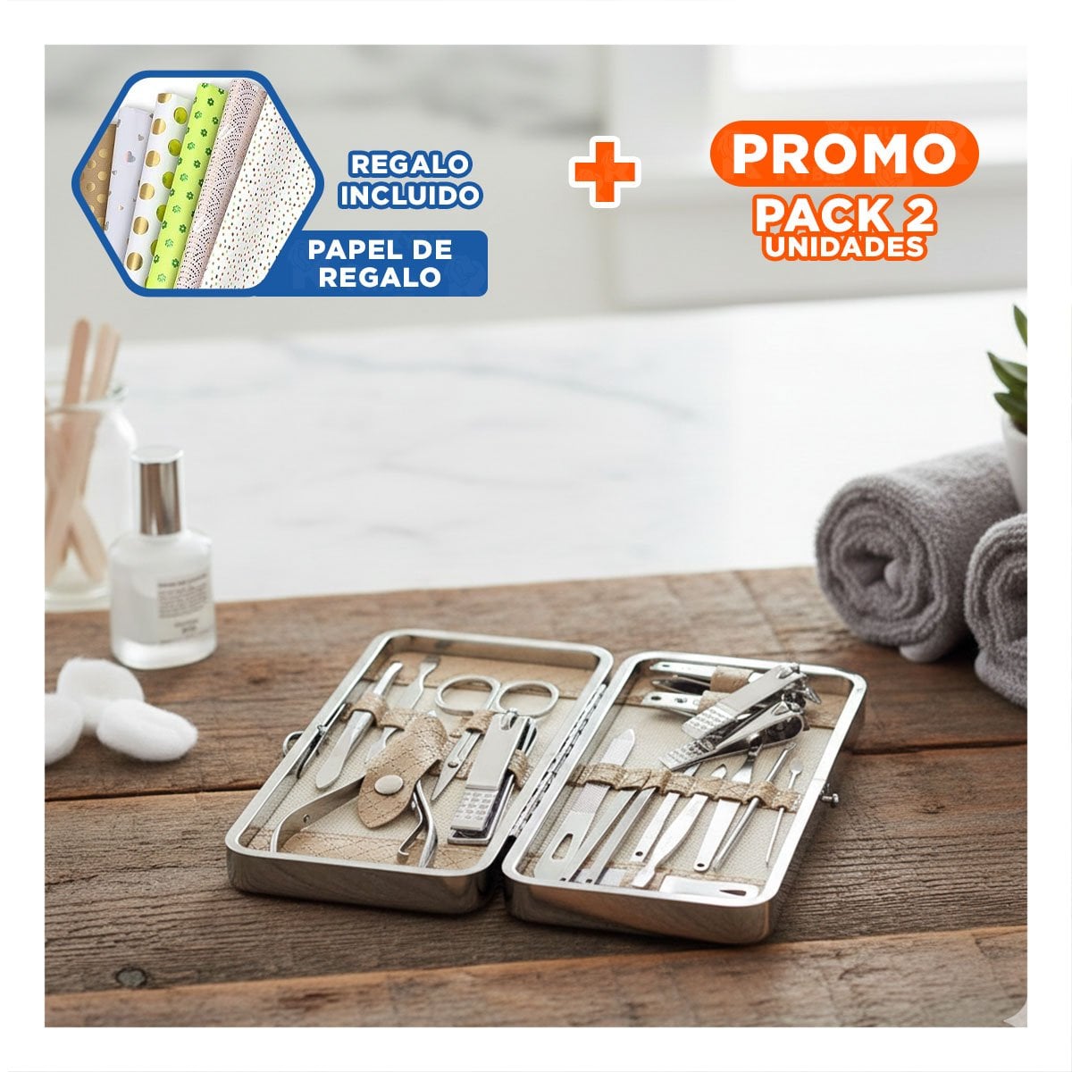 PACK2 SET DE COLOR MOSTAZA DE MANICURE Y PEDICURE 16 PIEZAS Y+PAPEL REGALO - 1