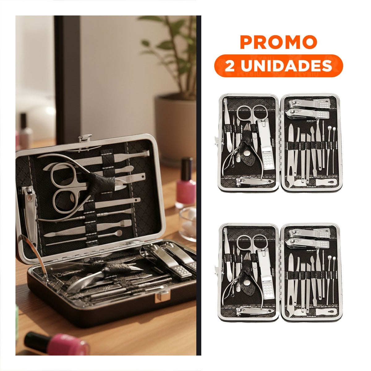 PACK2 PRESENTACION MANICURE Y PEDICURE 16 PIEZAS EN NEGRO - 1