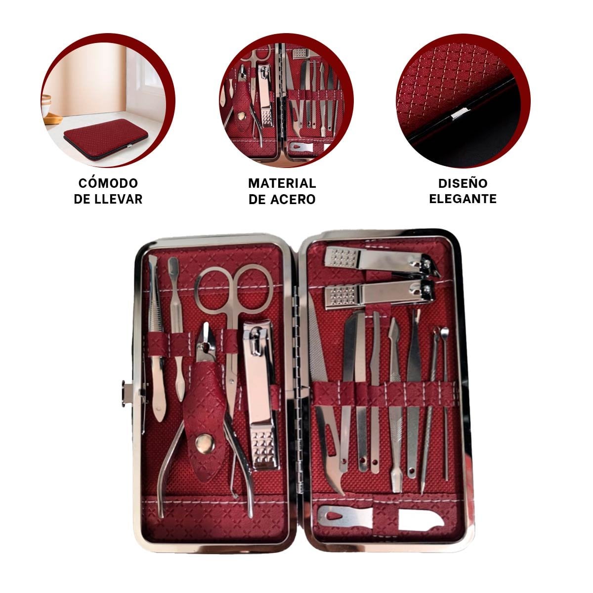 VERSION MANICURE Y PEDICURE 16 PIEZAS EN GUINDA - 3
