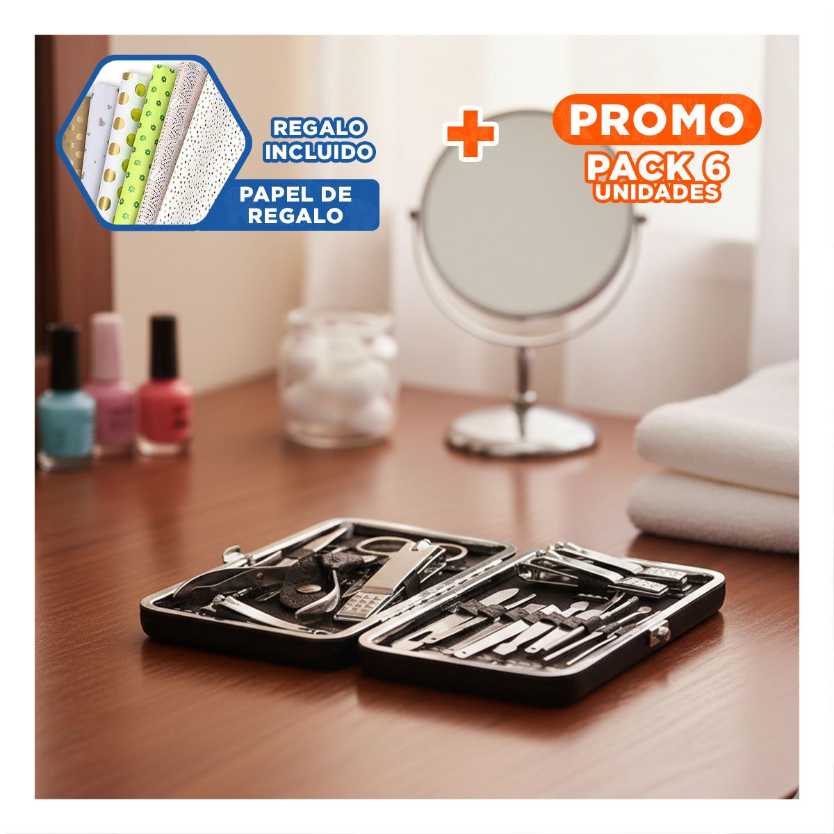 PACK6 ACCESORIOS NEGRO DE MANICURE Y PEDICURE 16 PIEZAS Y+PAPEL REGALO - 1