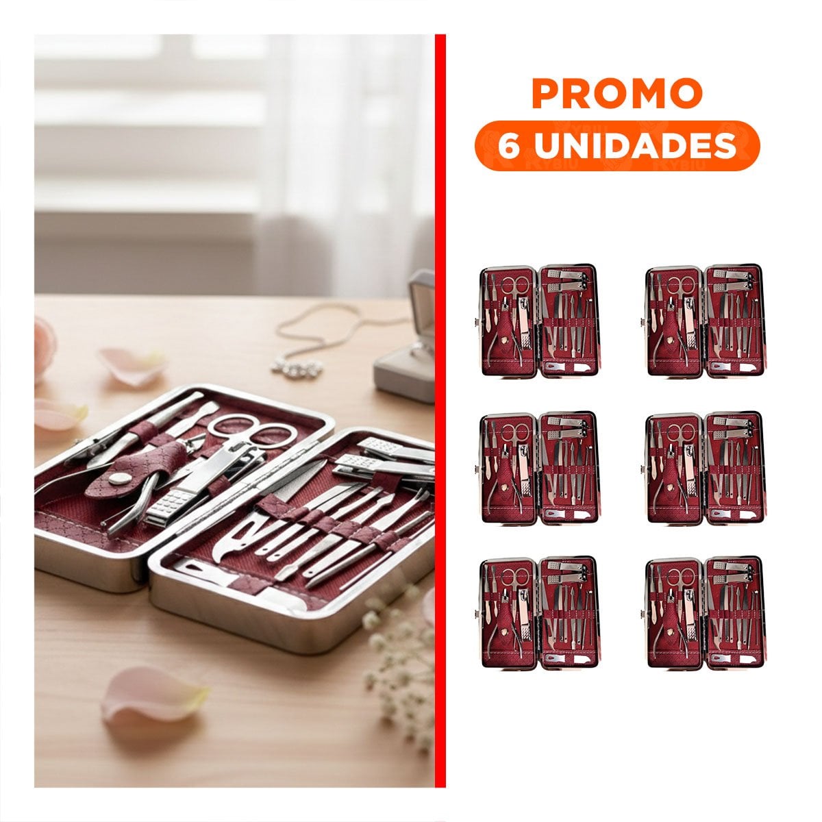PACK6 COLECCION GUINDA DE MANICURE Y PEDICURE 16 PIEZAS - 1