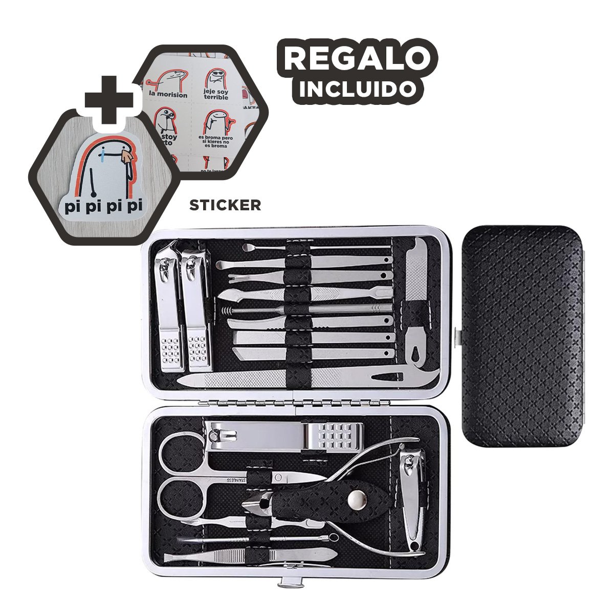 FORMATO MANICURE Y PEDICURE 16 PIEZAS EN NEGRO Y+REGALO STICKER - 1