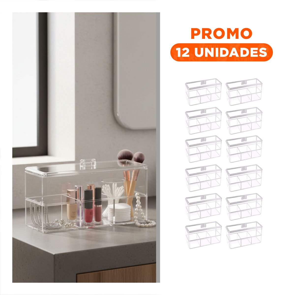 PACK12 LINEA TRANSPARENTE DE ACRILICO 2 PISOS CON 3 DIVISIONES Y+REGALO STICKER - 1