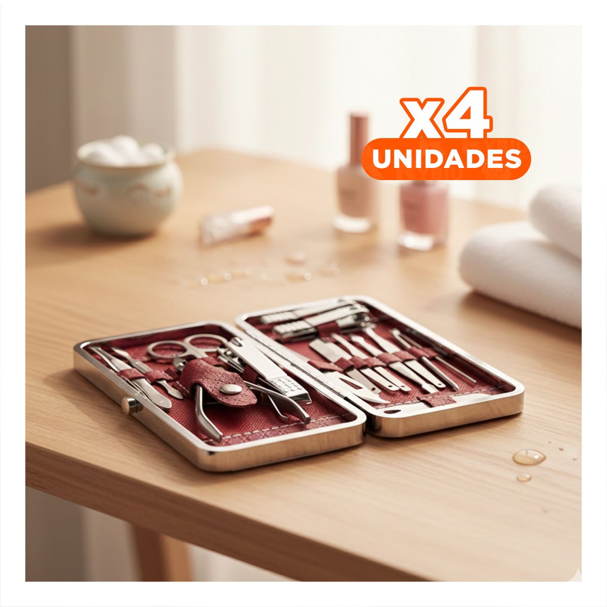 PACK4 ESTUCHE GUINDA DE MANICURE Y PEDICURE 16 PIEZAS - 1