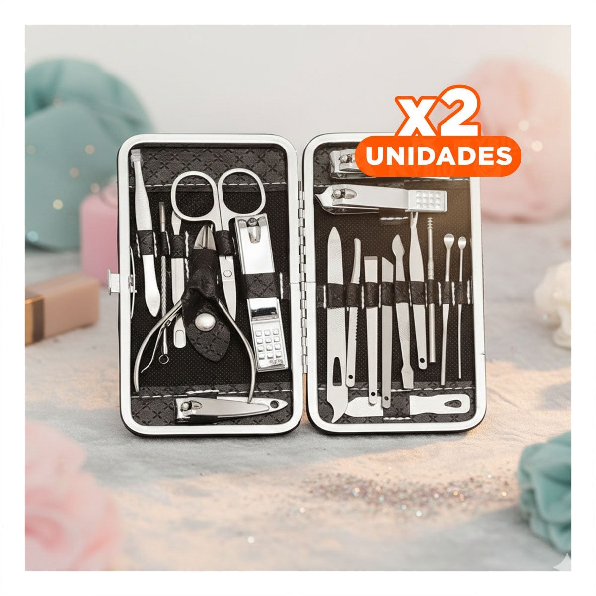 PACK2 KIT NEGRO DE MANICURE Y PEDICURE 16 PIEZAS Y+REGALO STICKER - 1