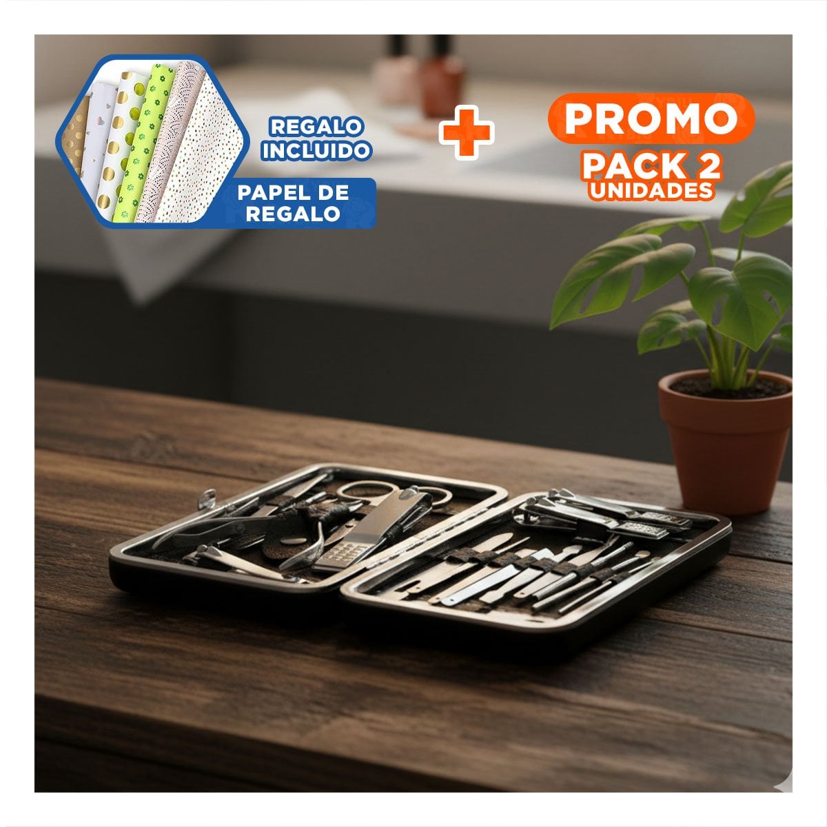 PACK2 SET EN TONALIDAD NEGRO DE MANICURE Y PEDICURE 16 PIEZAS Y+PAPEL REGALO - 1