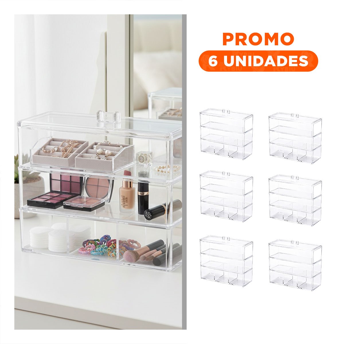 PACK6 SISTEMA TRANSPARENTE DE ACRILICO 3 PISOS CON 3 DIVISIONES - 1