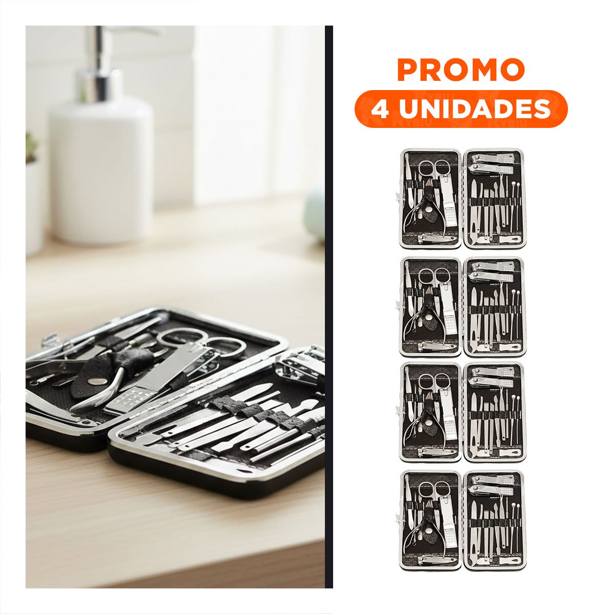 PACK4 SET NEGRO DE MANICURE Y PEDICURE 16 PIEZAS Y+REGALO STICKER - 1