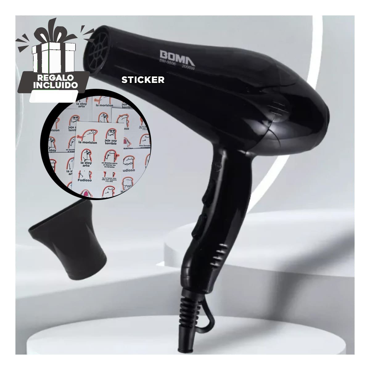 SECADOR DE CABELLO DE COLOR NEGRO EN COLOR POTENTE Y+REGALO STICKER - 1