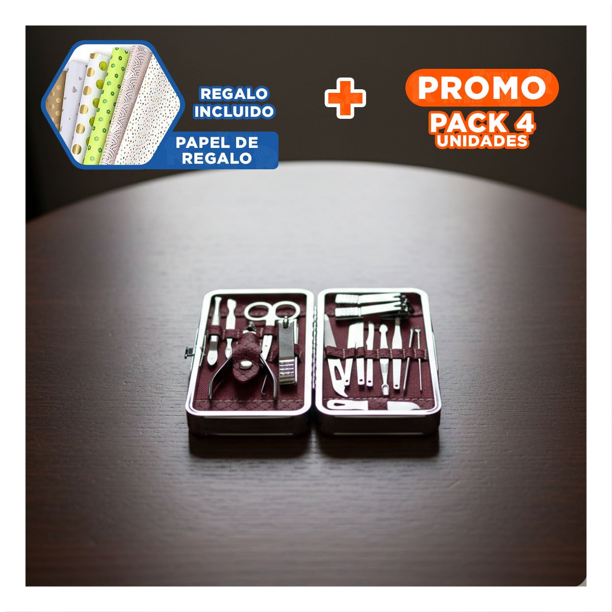 PACK4 JUEGO GUINDA DE MANICURE Y PEDICURE 16 PIEZAS Y+PAPEL REGALO - 1