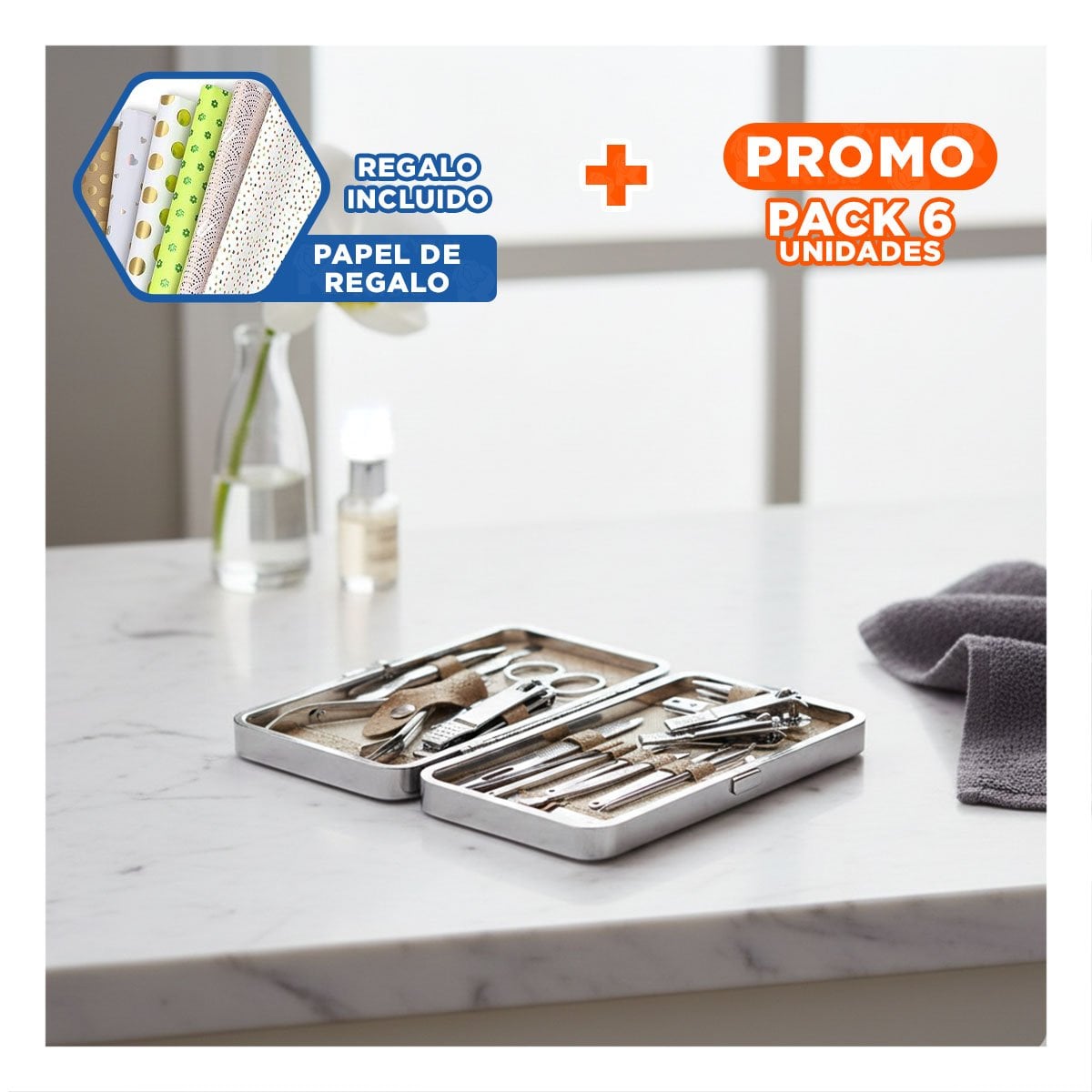PACK6 ACCESORIOS MOSTAZA DE MANICURE Y PEDICURE 16 PIEZAS Y+PAPEL REGALO - 1