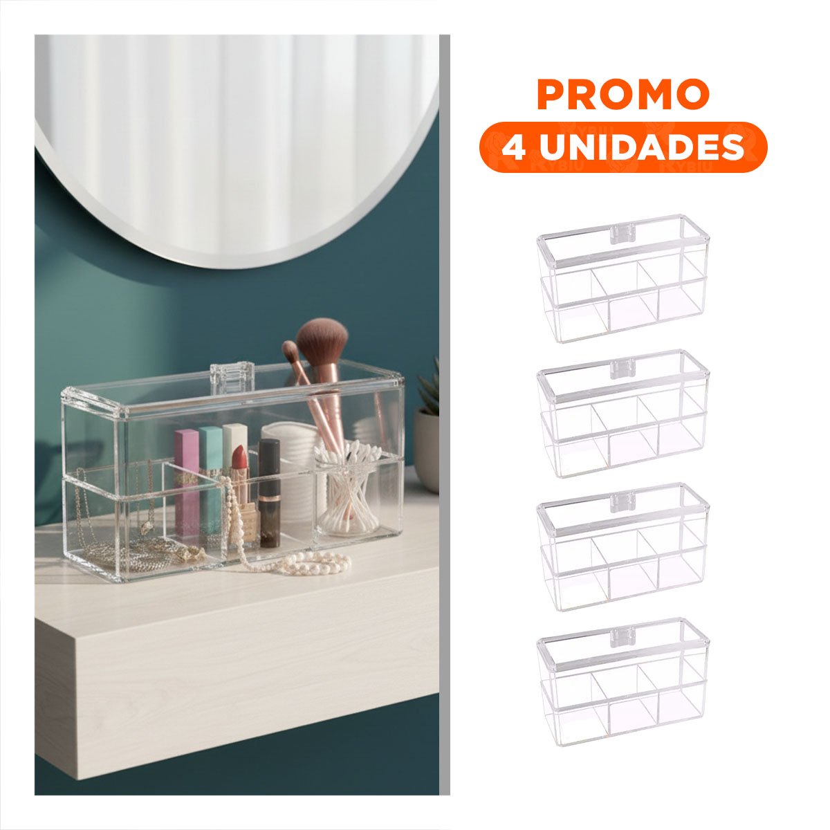 PACK4 ALMACENADOR TRANSPARENTE DE ACRILICO 2 PISOS CON 3 DIVISIONES Y+REGALO STICKER - 1