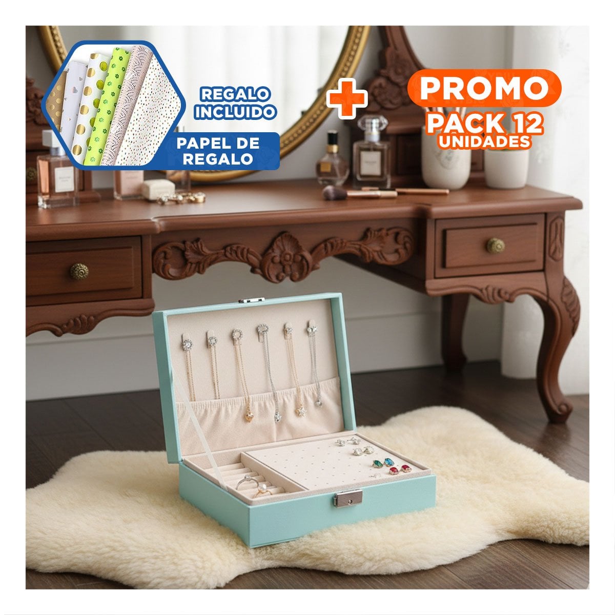 PACK12 DISENO CELESTE RECTANGULAR 20,5X12,5X5,5 CM PARA JOYAS Y+PAPEL REGALO - 1