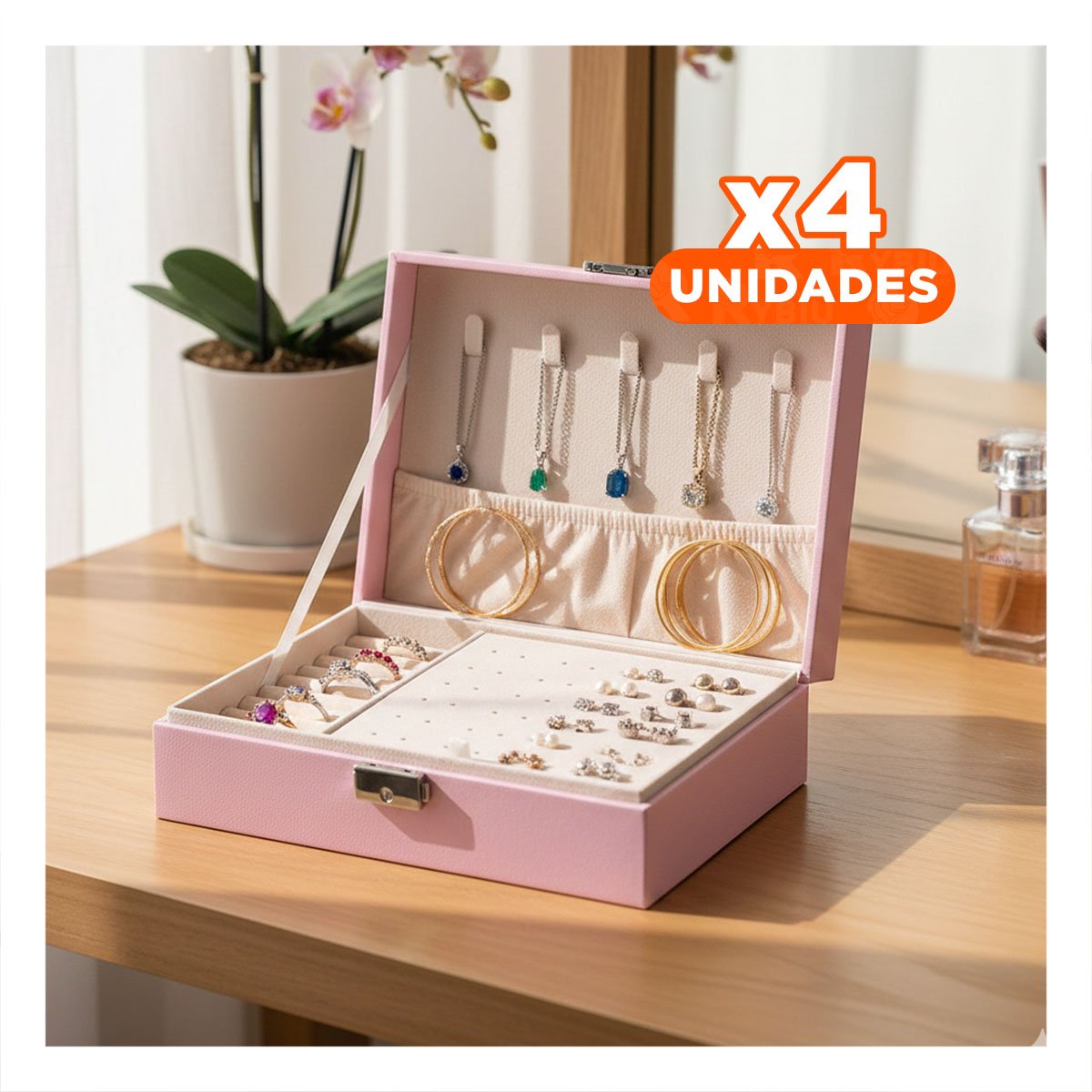 PACK4 CAJA ROSA PASTEL RECTANGULAR 20,5X12,5X5,5 CM PARA JOYAS - 1