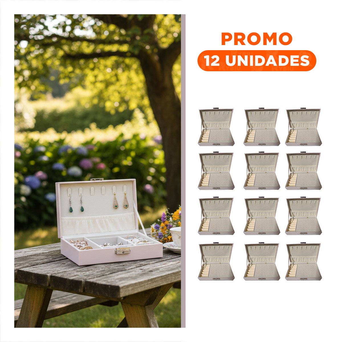PACK12 FORMATO BEIGE BRILLANTE RECTANGULAR 20,5X12,5X5,5 CM PARA JOYAS Y+REGALO STICKER - 1